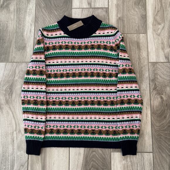 NWT J. Crew Fair Isle Cozy Multicolor Mock Neck Wool Blend Sweater Sz XS - Picture 1 of 10